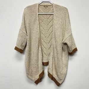Democracy Open Cardigan Women's XL Beige Gold Lurex Open Knit Sweater
